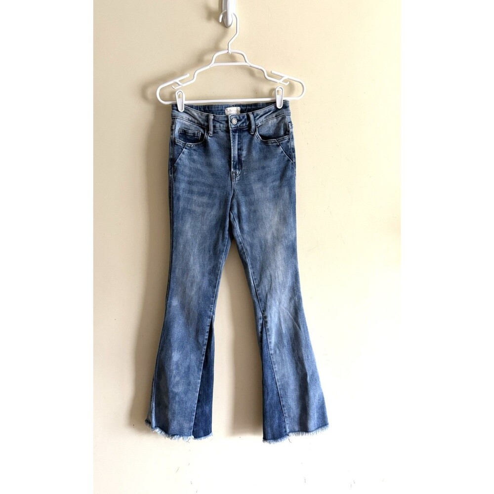 Altard State Flare Leg Bell Bottom Jeans Frayed Hem Size 26 Acid Wash Blue Denim